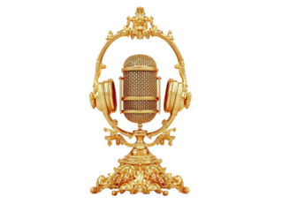Isolated Gold Ornate Microphone and Headphones