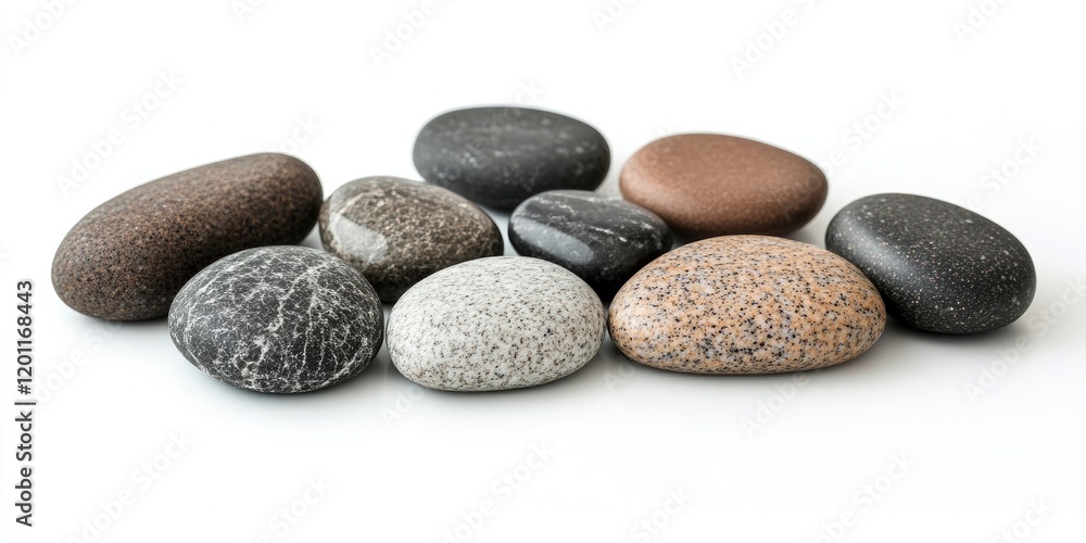 Poster assorted smooth spa stones in various shades of brown gray and black arranged in a natural layout on