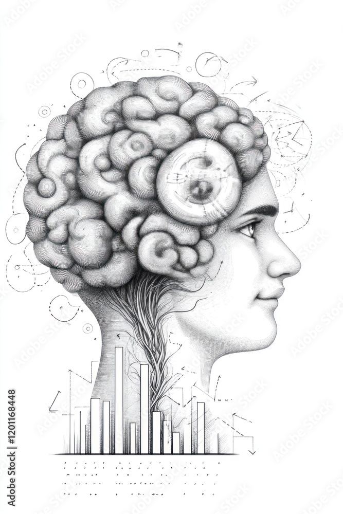 Poster cognitive insights brain illustration with data visualization artistic concept dimensional perspecti