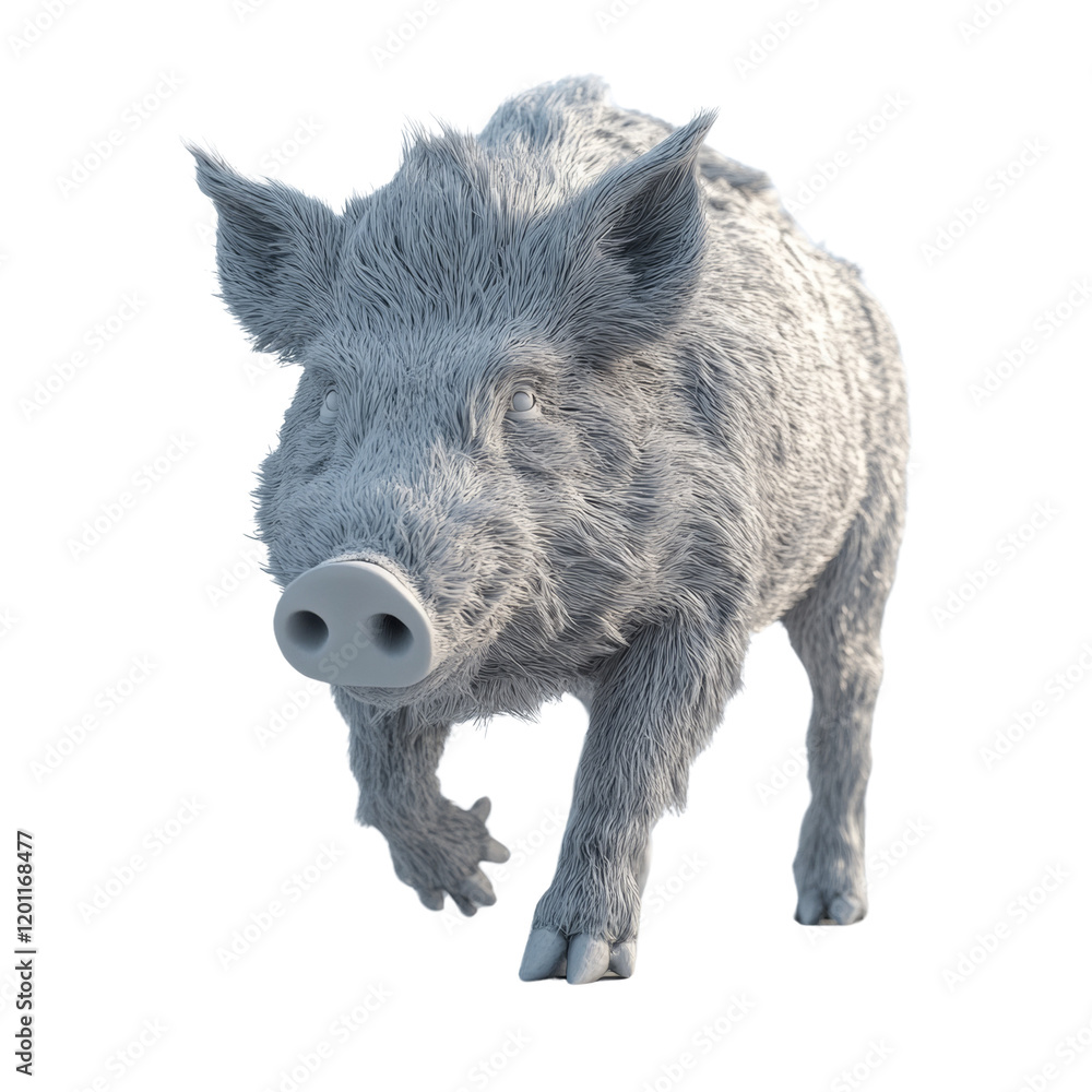 Poster a digitally rendered image depicts a white boar, seemingly in motion, against a minimalist backgroun