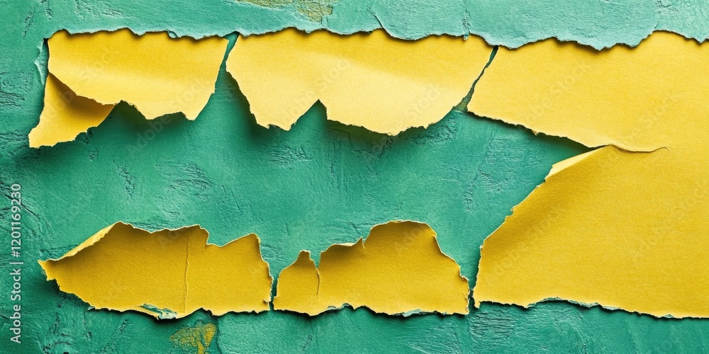 Poster torn yellow paper against a vibrant green backdrop with ample copy space representing special orders