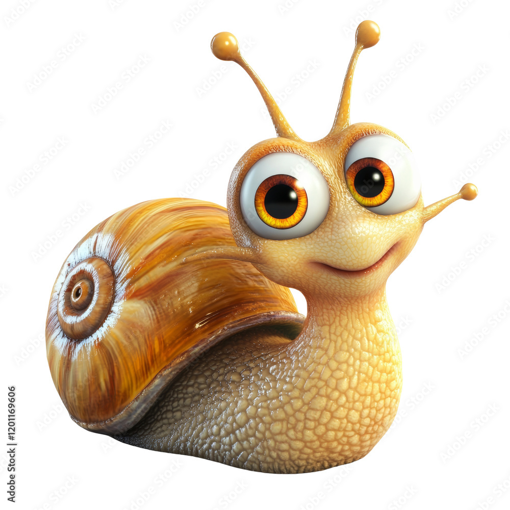 Poster this image shows a digitally rendered cartoon snail with large, expressive eyes and a friendly smile