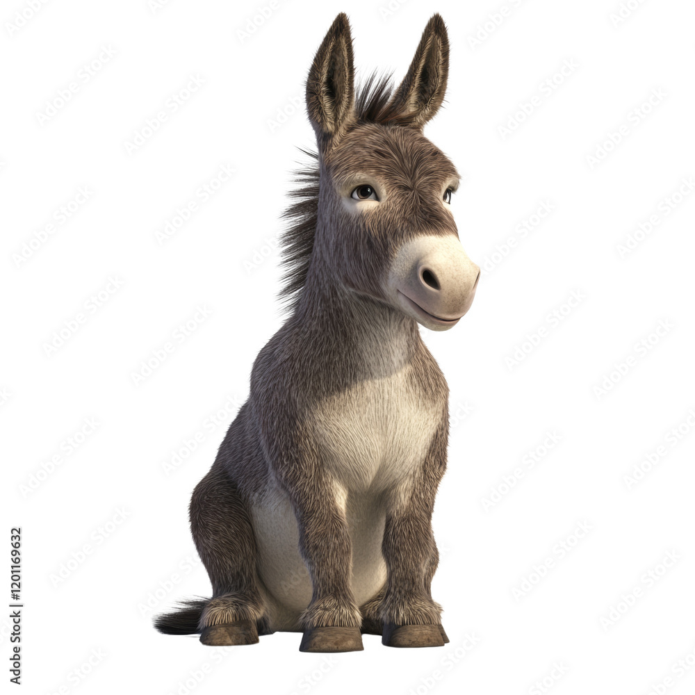 Aufkleber a digitally rendered image depicts a cute cartoon donkey sitting on a white background; it has a fri