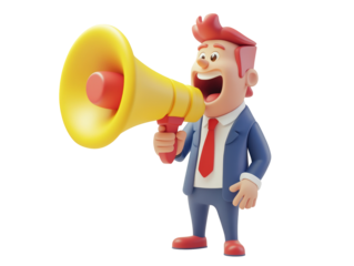 Isolated Man with Megaphone Speaking Loudly