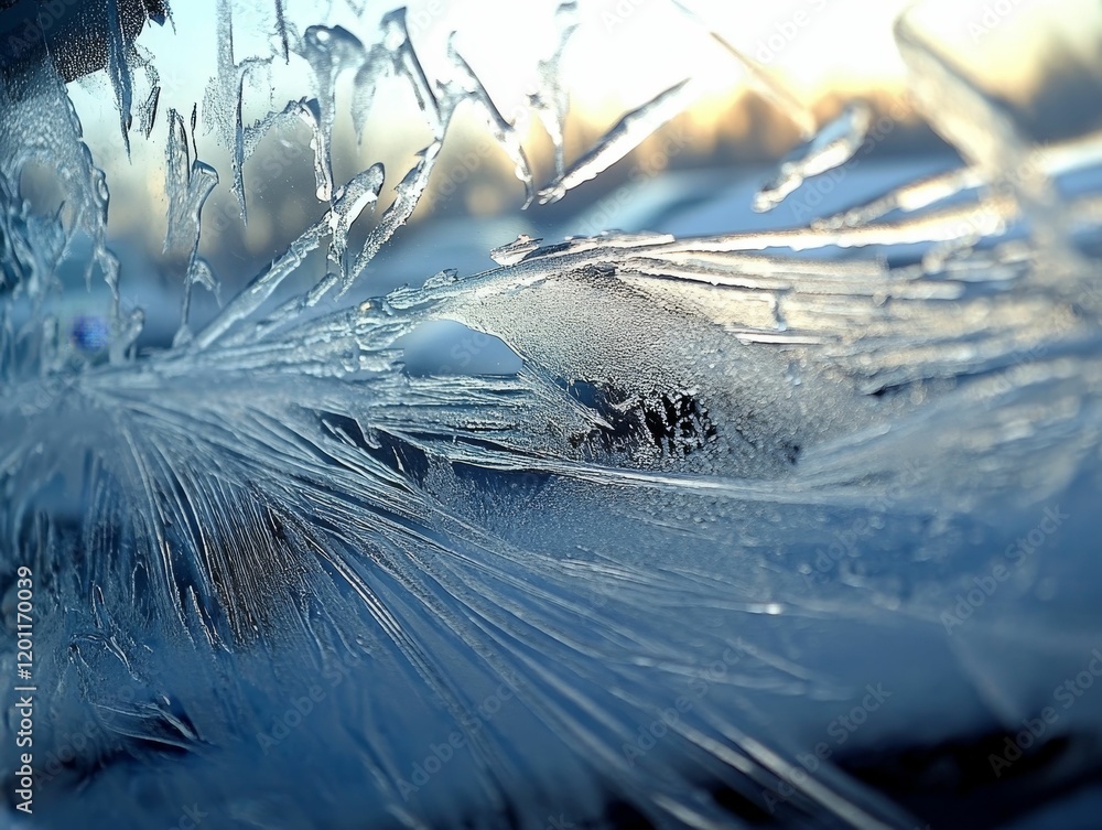 Poster frozen patterns form on a window surface.