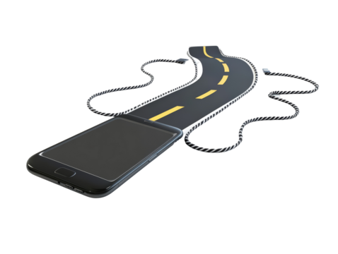 Isolated Smartphone Charging Cable Road - Powered by Adobe