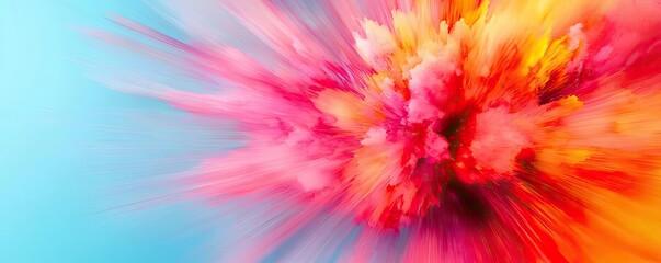 Obraz premium Explosion watercolor idea. A vibrant explosion of colors creating a dynamic visual impact against a blue backdrop.