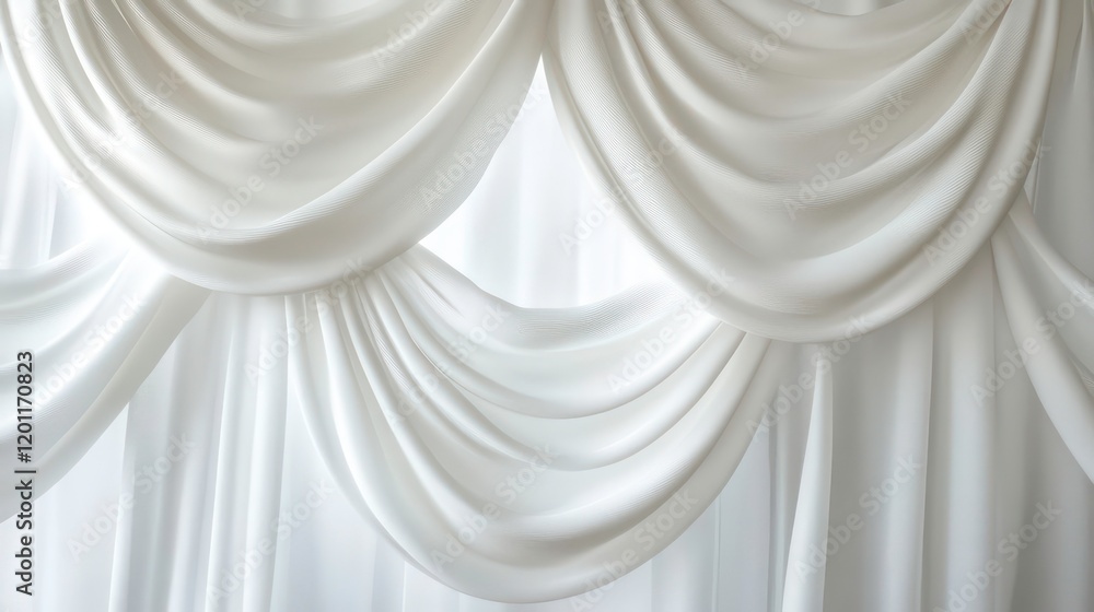 Poster elegant white fabric drapes with soft folds and luxurious texture, creating a sophisticated backgrou