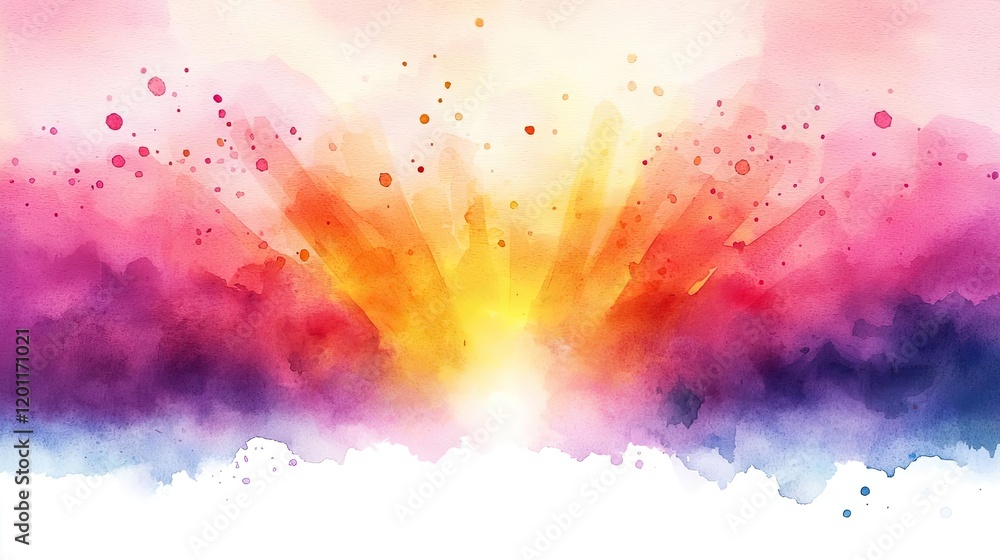 Poster explosion watercolor idea. vibrant watercolor abstract background with rays of color and light.