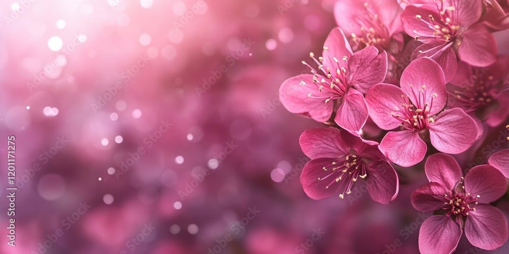 Poster vibrant pink flowers with soft bokeh background in purple tones creating a dreamy atmosphere positio