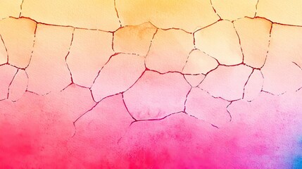 Obraz premium Dry watercolor concept. Colorful cracked surface with a pink to yellow gradient, ideal for background use.