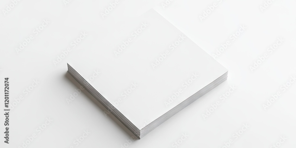 Poster blank square sheet of white paper stacked at an angle on a light gray surface with soft shadows crea