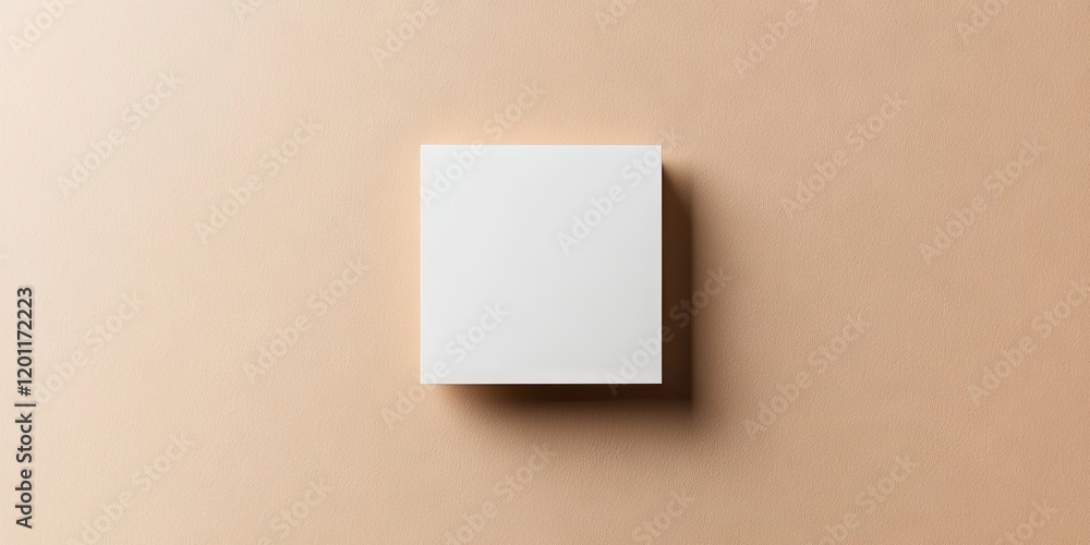 Poster square blank white business card on a soft bone-colored background with subtle shadows, ideal for lo