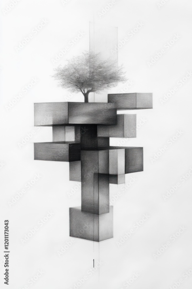 Aufkleber abstract art geometric structures with tree minimalist style monochrome environment conceptual viewp