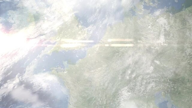 Earth zoom in from space and focus on Douai, France. Background for travel intro or blog. Satellite view. 3D style Animation. Images from NASA.