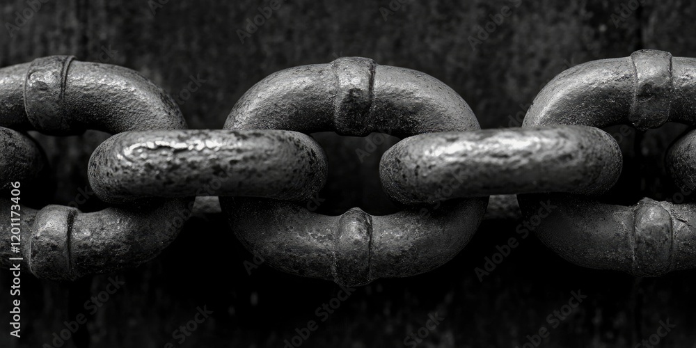 Poster rustic steel chain links in a close-up view against a dark textured background highlighting metallic