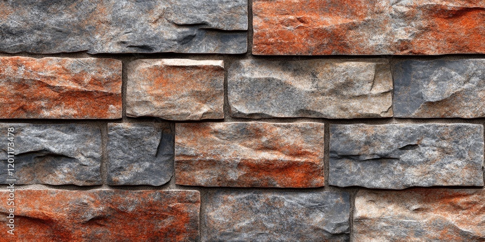 Poster rough textured stone and brick background with shades of gray and rust orange, featuring irregularly