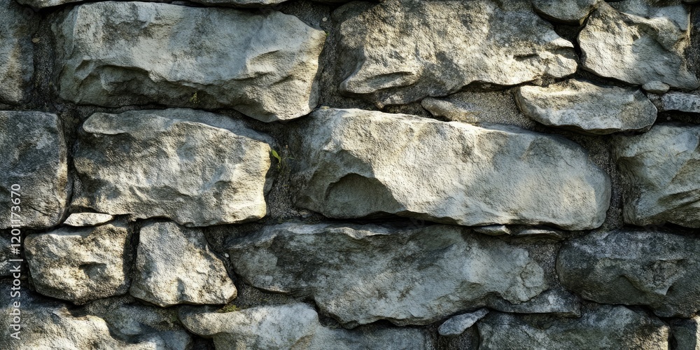 Poster rough gray stone wall background featuring irregularly shaped stones in varying shades of gray and s