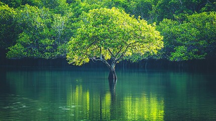 Fototapeta premium Solitary Mangrove Tree in Calm Water