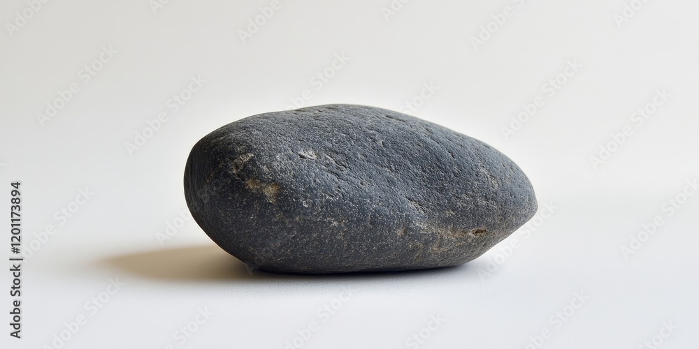 Poster smooth gray stone resting on a clean white background focused on its natural texture and rounded sha