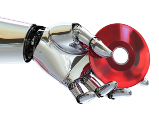 Isolated Robot Hand Holding Red Vinyl Record