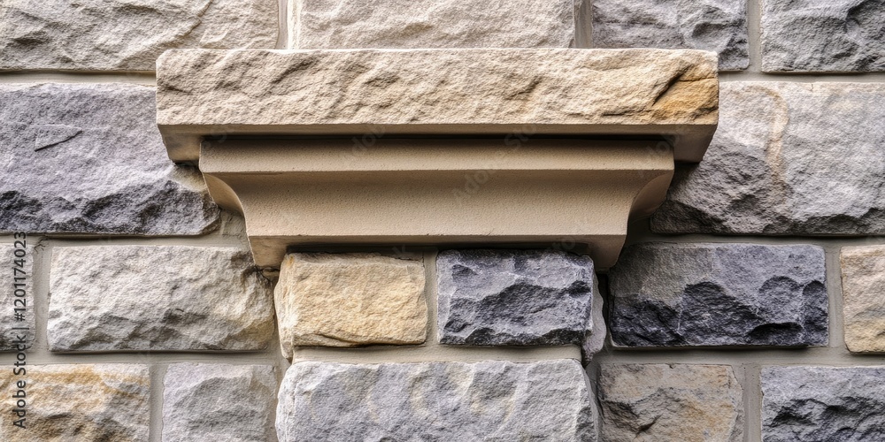 Aufkleber architectural stone corner element featuring textured beige flint and grey stone colors positioned i