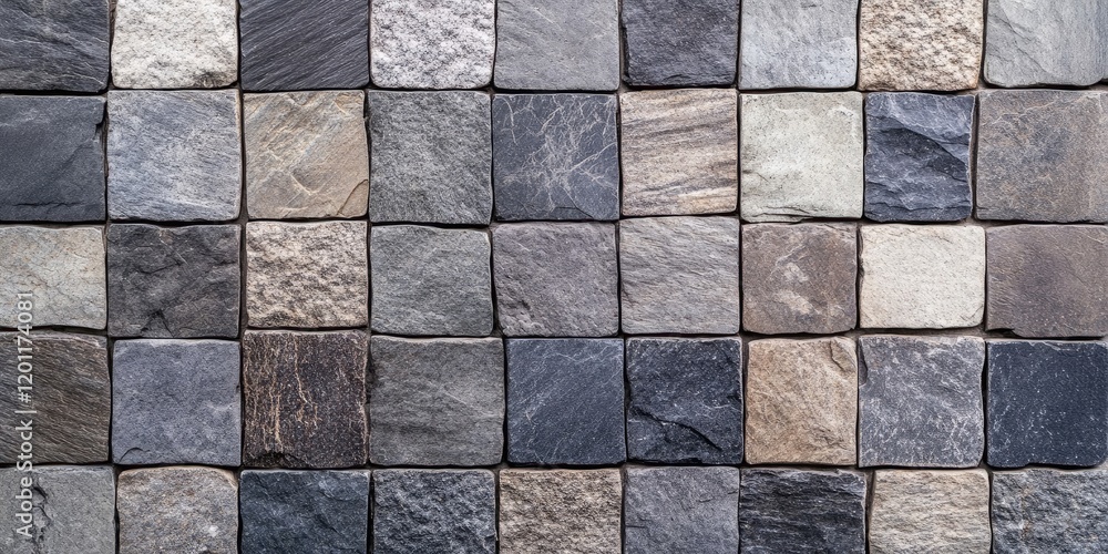 Poster gray and beige stone tile pattern background with uniform squares arranged in a grid, perfect for pr