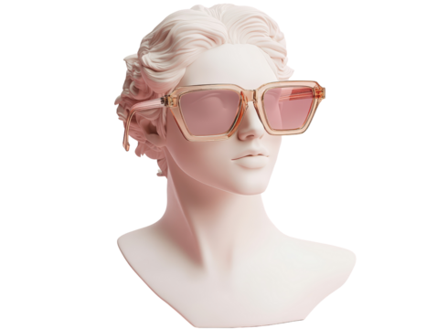 Isolated Bust Wearing Pink Oversized Sunglasses