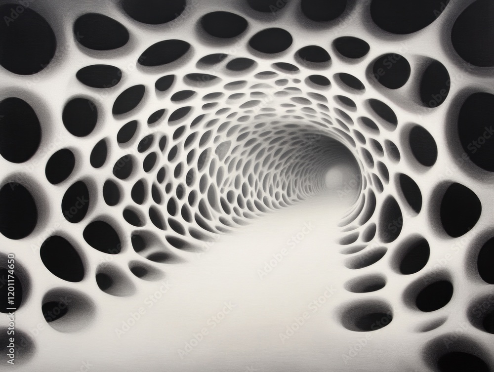 Poster futuristic abstract tunnel exploration digital art monochrome environment surreal viewpoint endless 