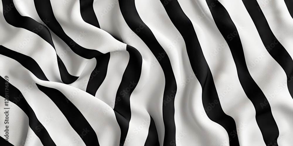 Poster black and white striped fabric texture with soft flowing waves creating an abstract background ideal