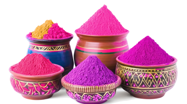 Traditional Holi Powders in Decorative Pots Generative AI - Powered by Adobe