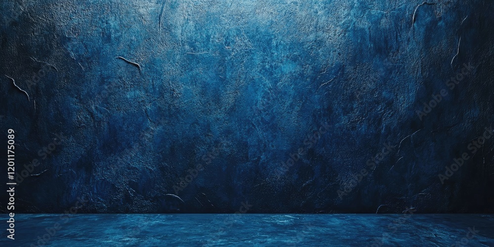 Poster dark navy blue abstract grunge wall texture with subtle highlights and deep shadows creating a moody