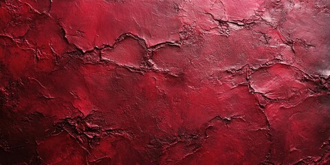 Fototapeta premium Rich dark red stucco wall with textured grunge finish displaying deep creases and smooth areas, perfect for themes of love and celebration