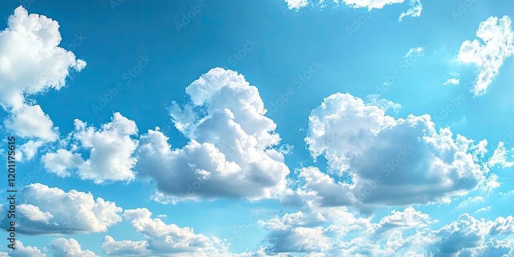Poster serene blue sky with soft white clouds scattered across the upper section creating beautiful natural