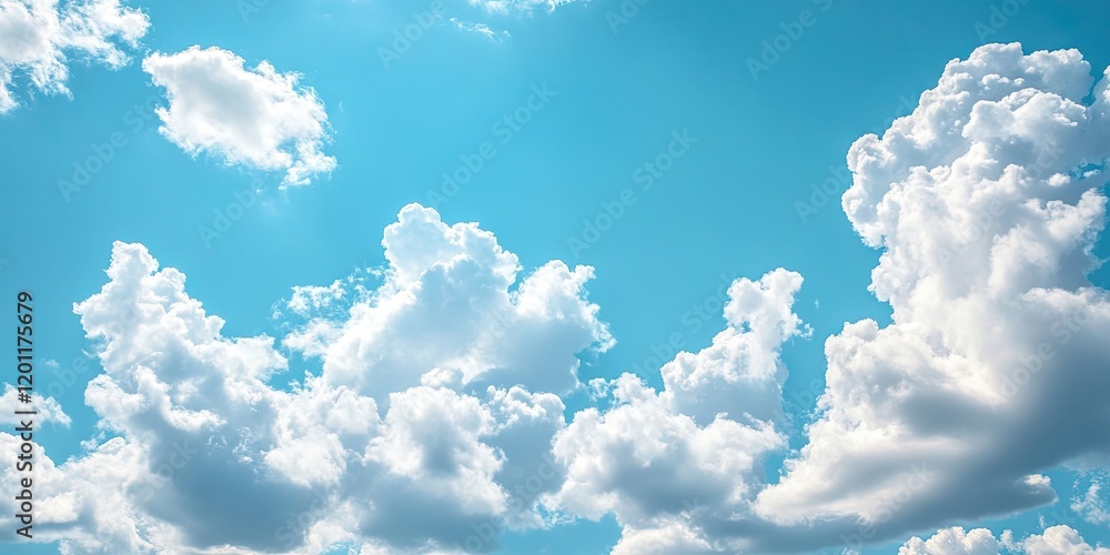 Poster vibrant blue sky with fluffy white clouds scattered throughout featuring ample copy space in the upp