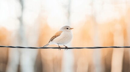 Small Bird Perched on Wire Autumnal Background Wildlife Photography