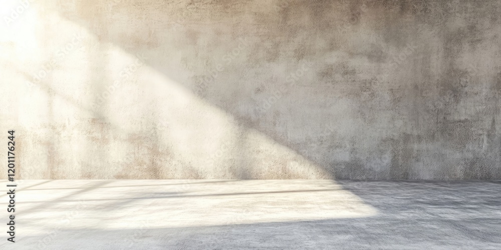 Poster industrial gray concrete wall and floor with smooth texture and soft light shadows creating an empty