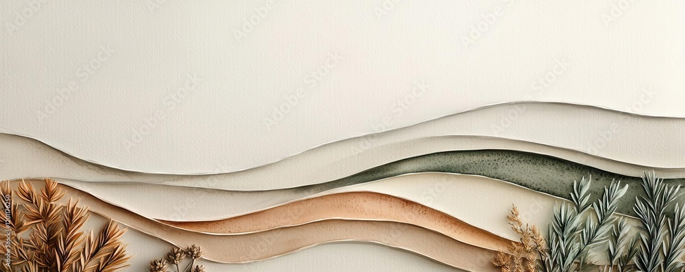 Poster dry watercolor concept. a serene landscape featuring abstract waves and textured patterns in soothin