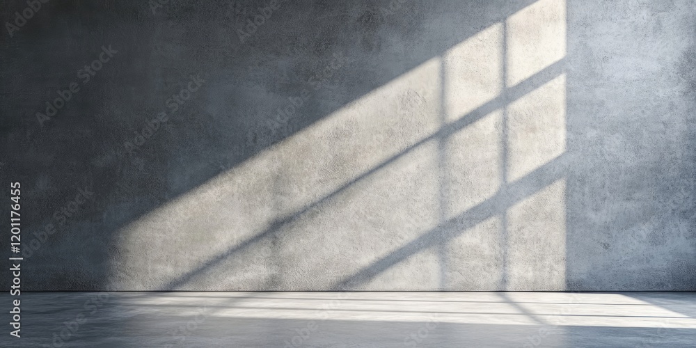 Poster gray smooth concrete surface with soft shadows cast by a window on the left, creating a serene backd