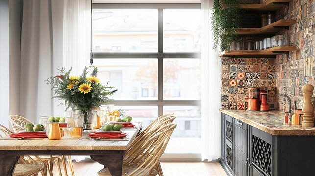 Moroccan zellige tiles enhance a bright and inviting kitchen space with a modern, stylish design
