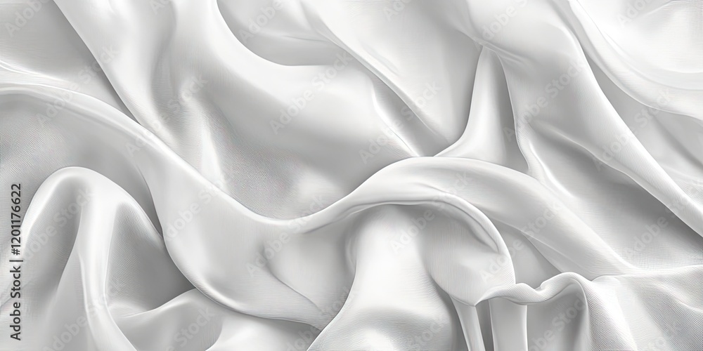 Poster elegant white silk fabric with soft waves and folds in a top view composition ideal for backgrounds 