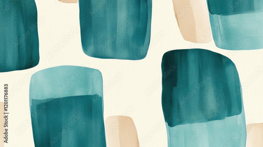 Poster dry watercolor concept. abstract watercolor pattern featuring soft teal and beige rectangular shapes