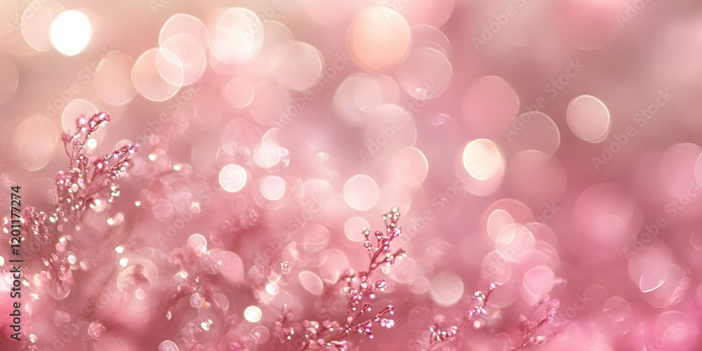 Poster delicate light pink bokeh background with soft dreamy textures and subtle sparkling highlights, feat