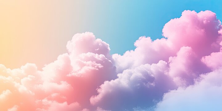 Pastel cloud gradient background with soft pink, blue, and peach hues blending smoothly across the sky creating a serene tranquil atmosphere.