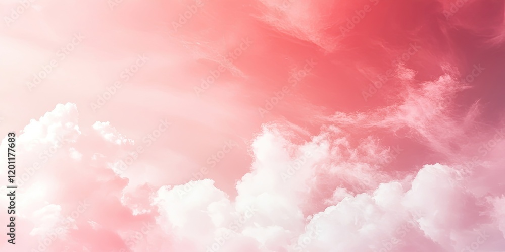 Poster soft coral pink abstract background with pastel hues, featuring blurred clouds in the upper half and