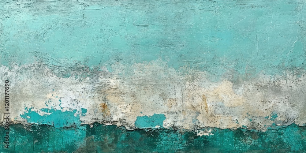 Poster rustic textured cement wall in soft hues of turquoise teal and aqua with subtle vignette effect feat