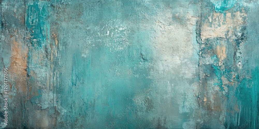 Poster rustic textured cement wall in soft turquoise, teal, and aqua tones with subtle vignette effect crea