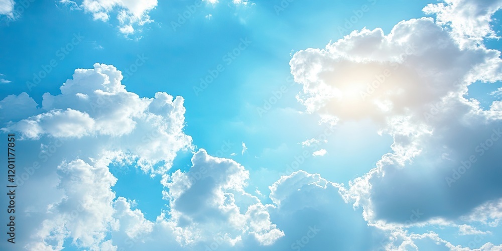 Aufkleber serene blue sky with fluffy white clouds softly illuminated by sunlight providing ample copy space a