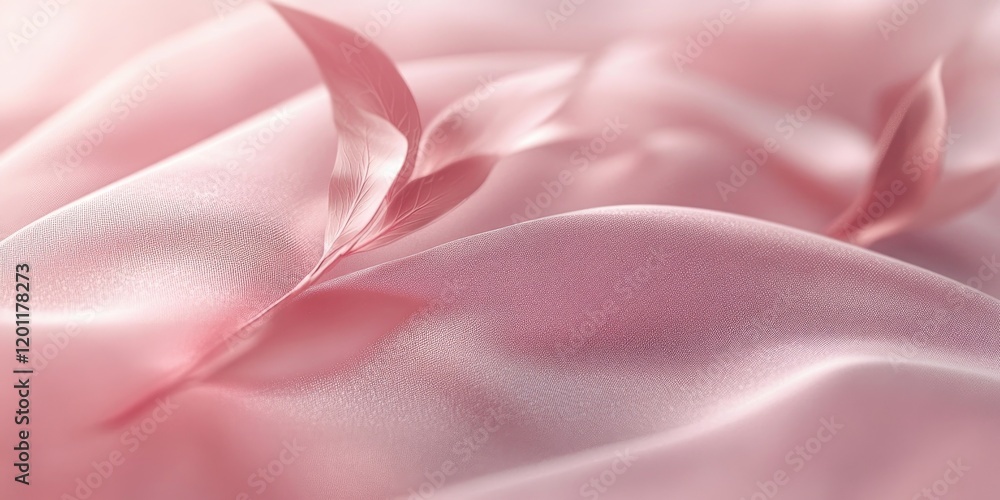 Poster delicate soft pink silk fabric folds with gentle waves and subtle light reflections creating an invi