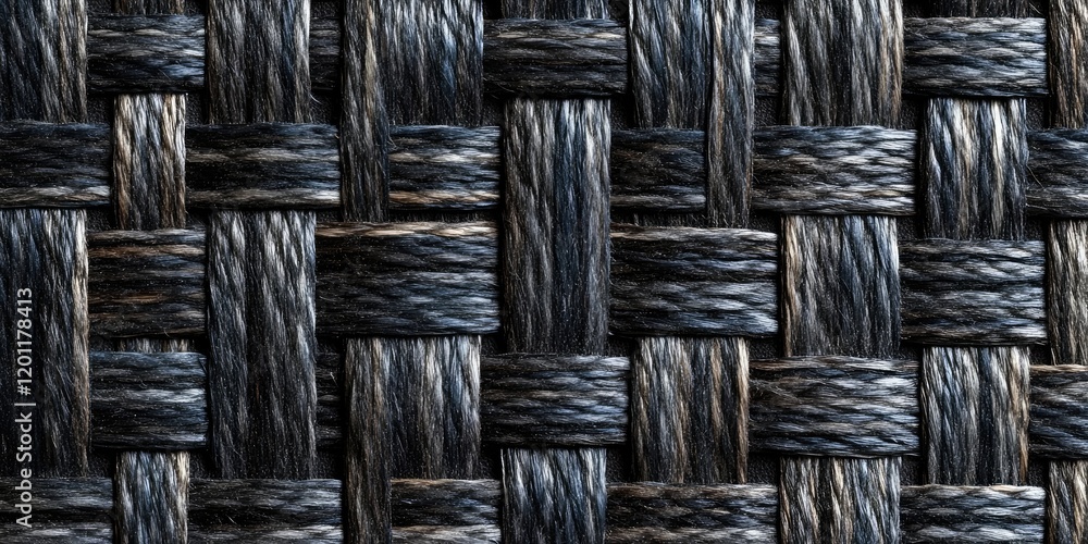 Poster woven carpet texture with dark blue and black tones featuring a tight interlaced pattern creating a 